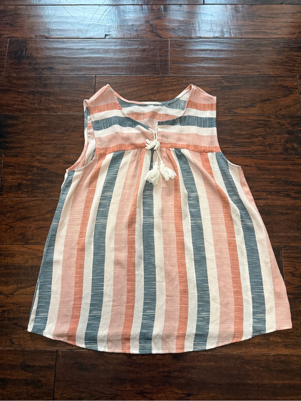 Girls Sleeveless Striped Tie-Front Tunic - Peach, White & Blue